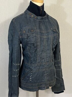 NTS Not The Same 100% Linen Denim Blue Utility Jacket